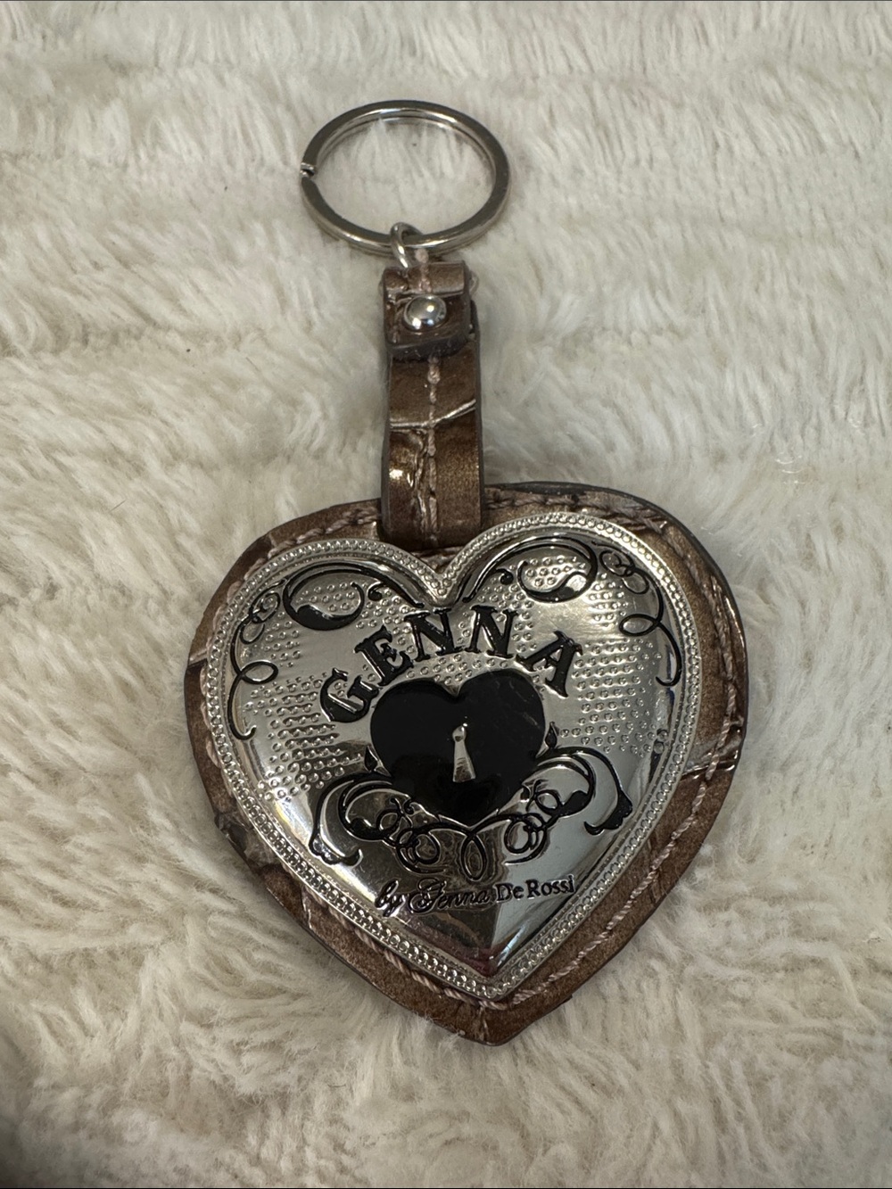 Genna Heart Keychain Charm in Metallic Silver and Brown